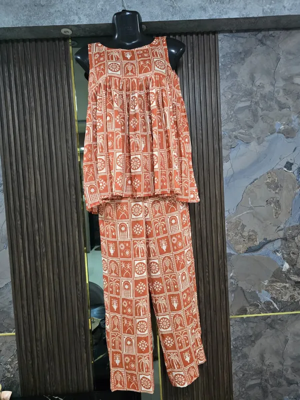 Rust_Printed_Sleeveless_Top_And_Pants_Set_for_Girls