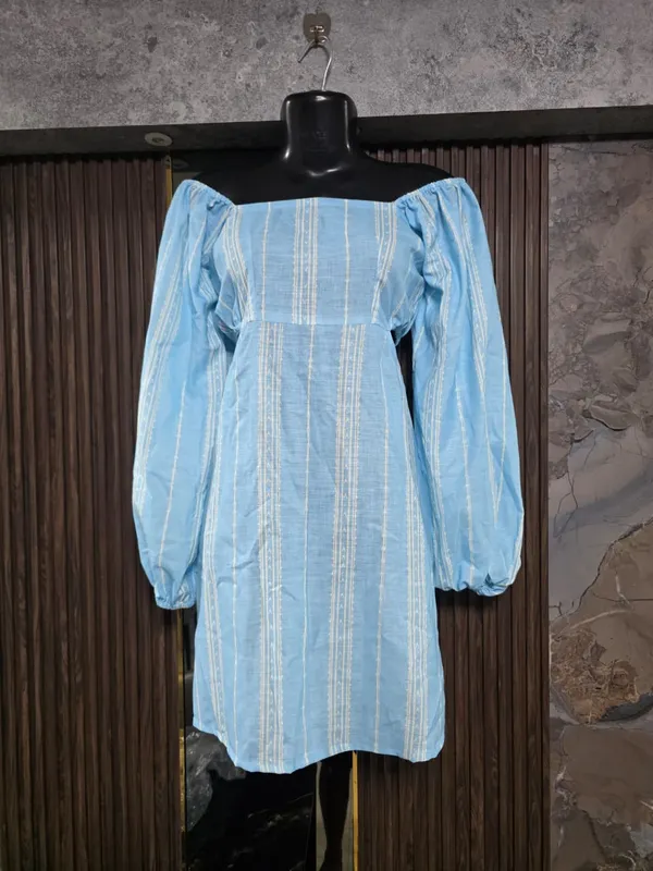 Blue_Striped_Puff_Sleeve_Dress_for_Women