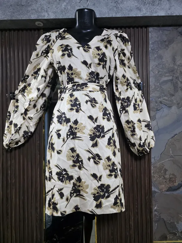 White_Floral_Print_Tie-Waist_Dress_for_Women