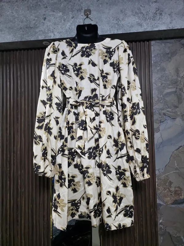 White_Floral_Print_Tie-Waist_Dress_for_Women