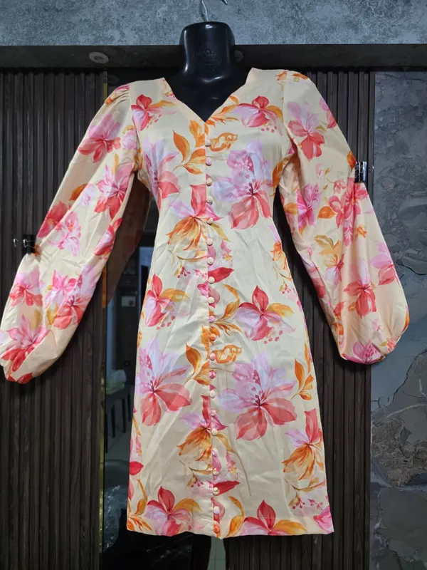 Cream_Floral_Print_Button_Front_Dress_for_Women