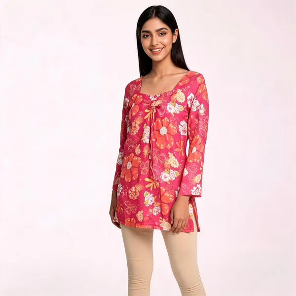 Pink_Muslin_Relaxed_Floral_Print_Kurti_For_Women