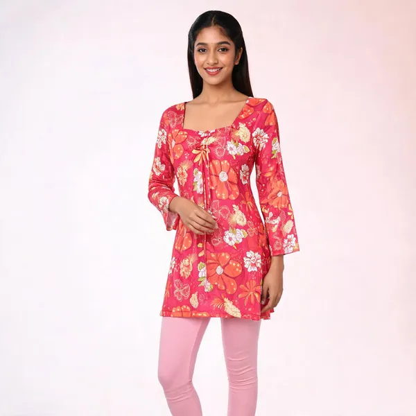 Pink_Muslin_Relaxed_Floral_Print_Kurti_For_Women
