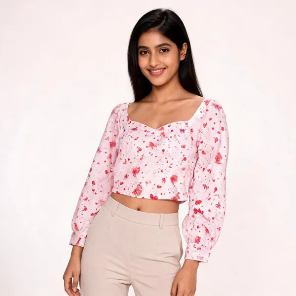 Pink_Muslin_Cropped_Long_Sleeve_Top_For_Women