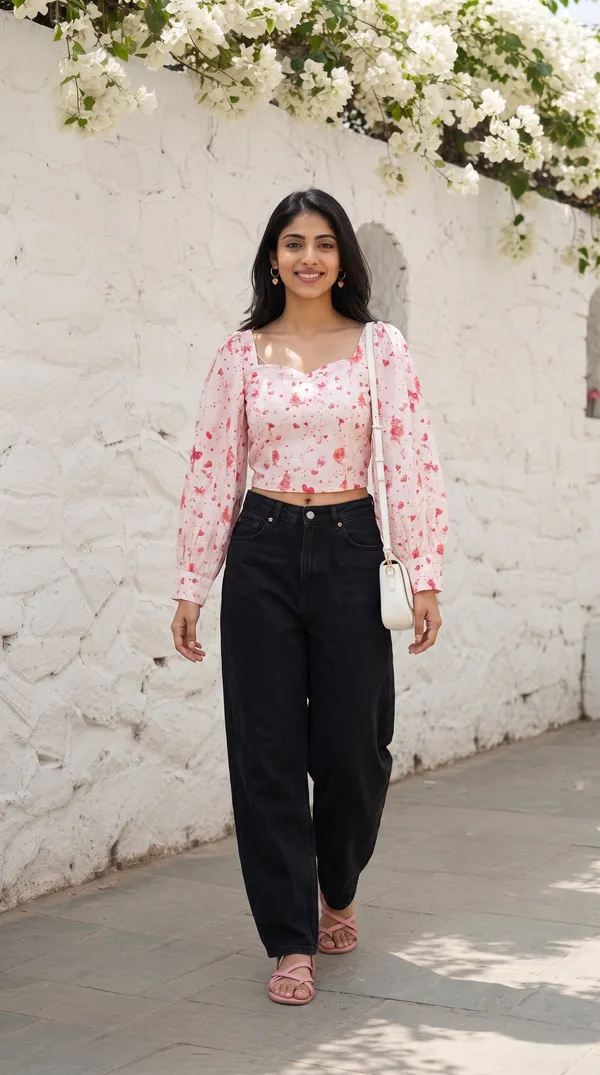 Pink_Muslin_Cropped_Long_Sleeve_Top_For_Women