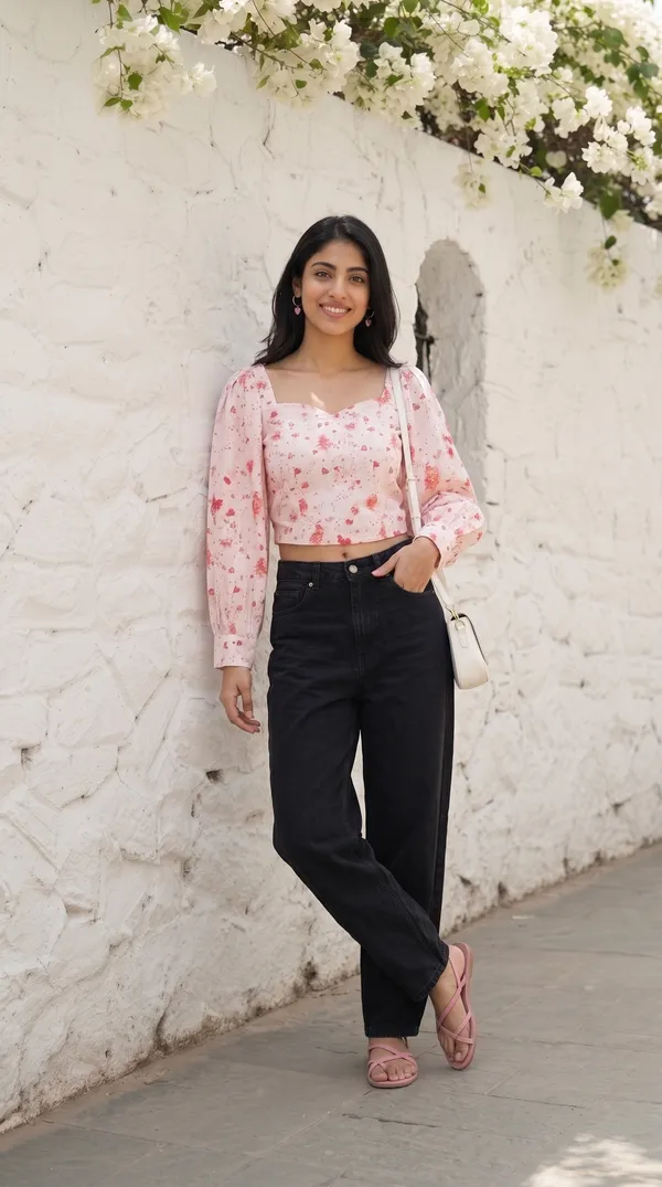 Pink_Muslin_Cropped_Long_Sleeve_Top_For_Women