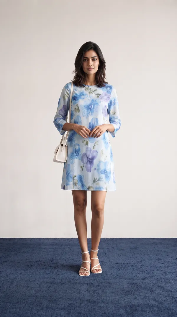 Blue_Rayon_Flared_Long_Sleeve_Floral_Kurti_For_Women