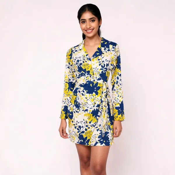 Multicolor_Muslin_Long_Sleeve_Wrap_Dress_For_Women