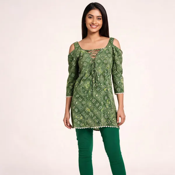 Green_Muslin_Relaxed_Sleeveless_Printed_Kurti_For_Women
