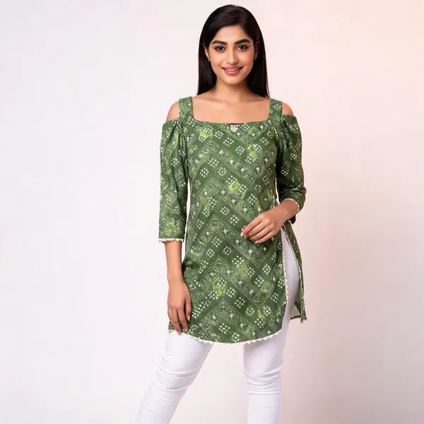 Green_Muslin_Relaxed_Sleeveless_Printed_Kurti_For_Women