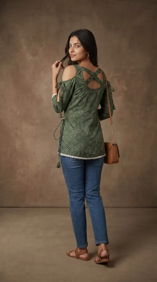 Green_Muslin_Relaxed_Sleeveless_Printed_Kurti_For_Women