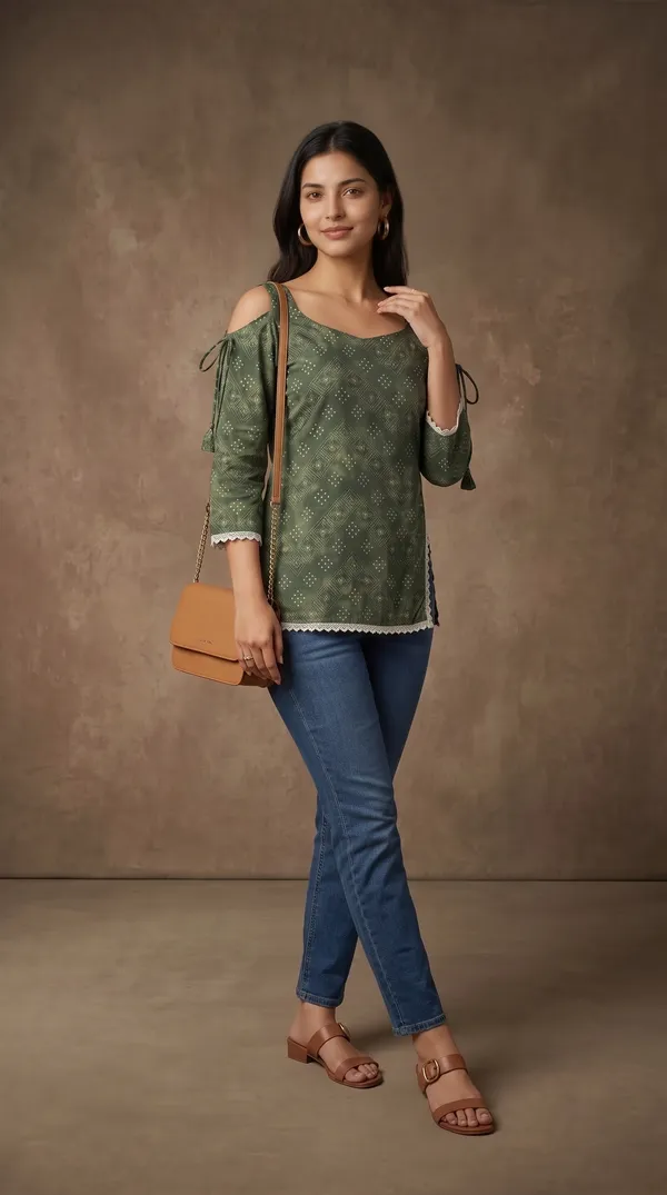 Green_Muslin_Relaxed_Sleeveless_Printed_Kurti_For_Women
