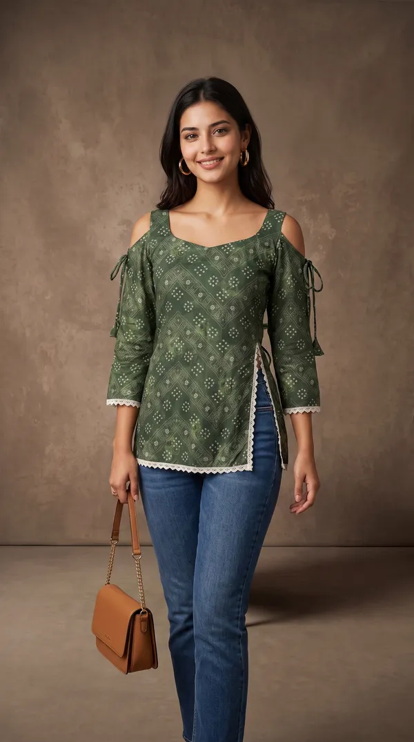 Green_Muslin_Relaxed_Sleeveless_Printed_Kurti_For_Women