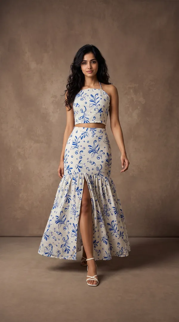 White_Muslin_Sleeveless_Floral_Flared_Skirt_Dress_For_Women