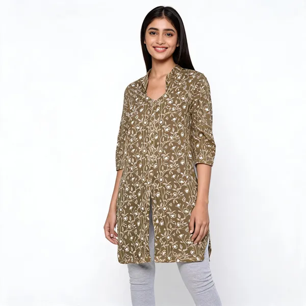 Olive_Muslin_Straight_Floral_Print_Kurta_For_Women