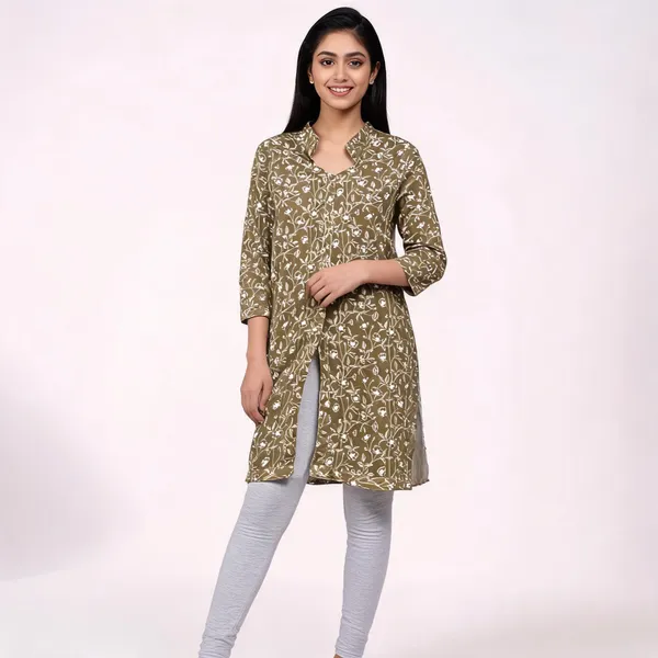 Olive_Muslin_Straight_Floral_Print_Kurta_For_Women