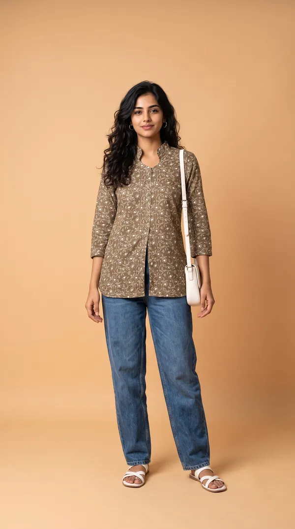 Olive_Muslin_Straight_Floral_Print_Kurta_For_Women