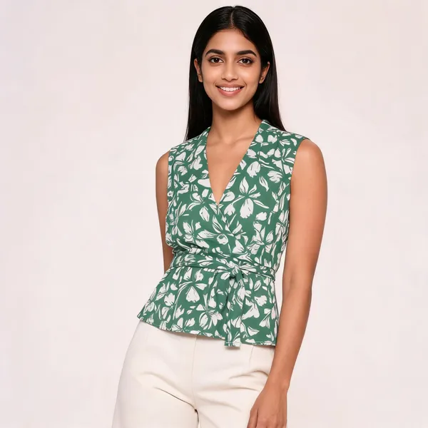 Green_Muslin_Sleeveless_Floral_Wrap_Top_For_Women