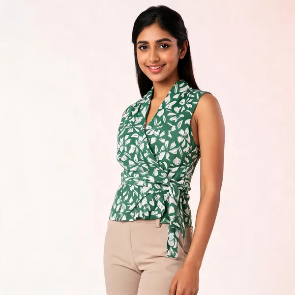 Green_Muslin_Sleeveless_Floral_Wrap_Top_For_Women