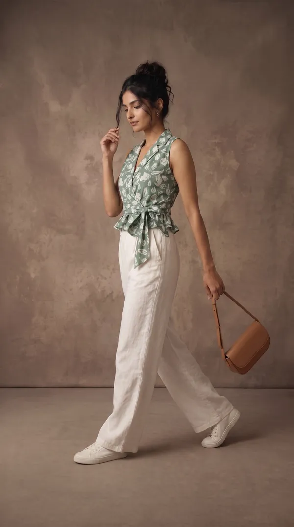 Green_Muslin_Sleeveless_Floral_Wrap_Top_For_Women