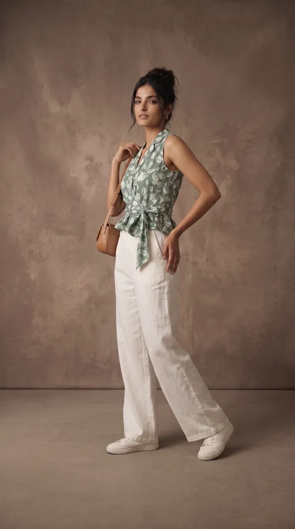 Green_Muslin_Sleeveless_Floral_Wrap_Top_For_Women