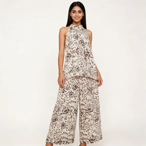 White_Cotton_Halter_Neck_Wide_Leg_Floral_Jumpsuit_For_Women
