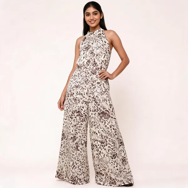 White_Cotton_Halter_Neck_Wide_Leg_Floral_Jumpsuit_For_Women