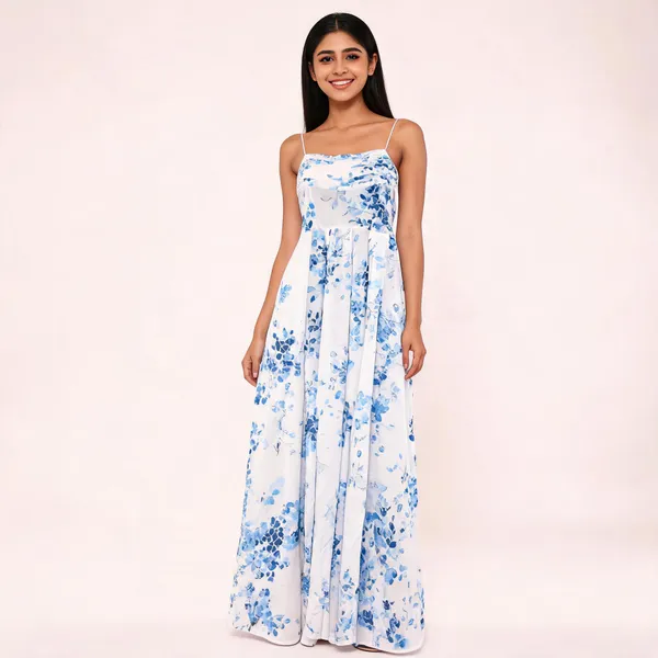White_Muslin_Sleeveless_Floral_Print_Maxi_Dress_For_Women