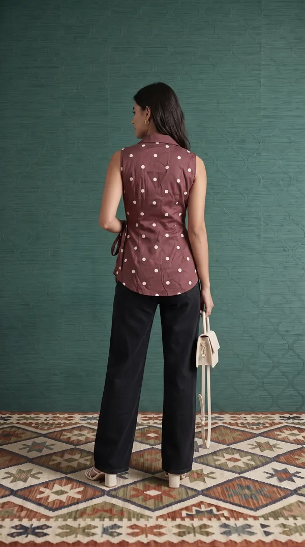 Maroon_Muslin_Sleeveless_Polka_Dot_Top_For_Women