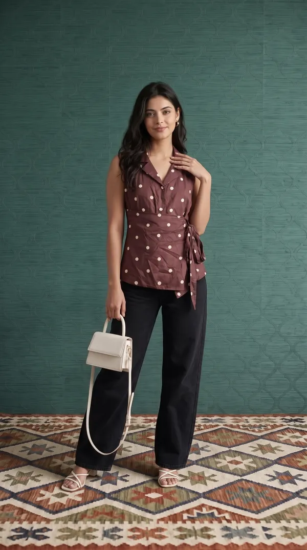 Maroon_Muslin_Sleeveless_Polka_Dot_Top_For_Women
