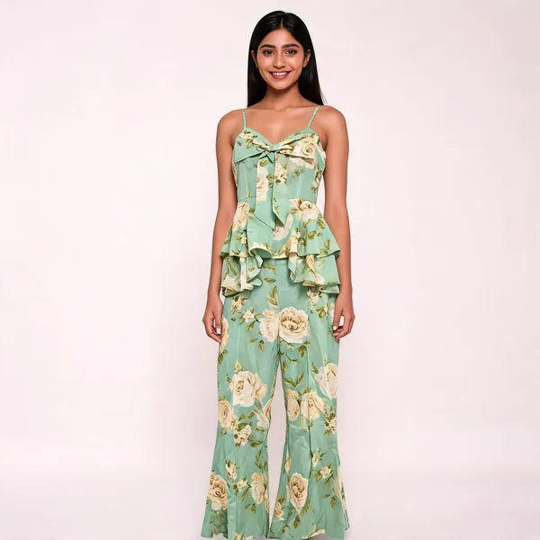 Green_Muslin_Sleeveless_Ruffled_Wide_Leg_Jumpsuit_For_Women