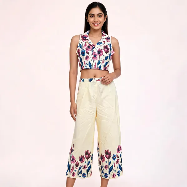 Cream_Rayon_Cotton_Sleeveless_Floral_Print_Co_Ord_Set_For_Women