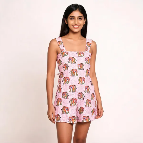 Pink_Muslin_Sleeveless_Elephant_Print_Romper_For_Girls