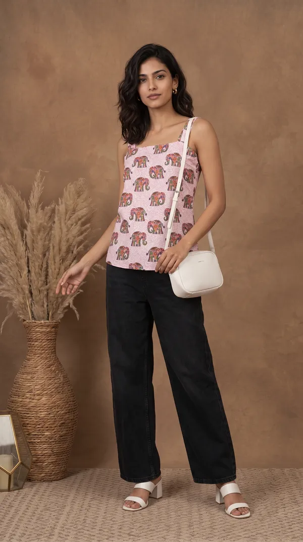 Pink_Muslin_Sleeveless_Elephant_Print_Top_For_Women