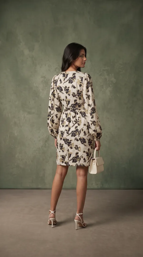 White_Rayon_Floral_Print_Tie_Waist_Dress_For_Women
