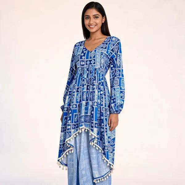 Blue_Rayon_Cotton_Flared_High_Low_Kurta_For_Women