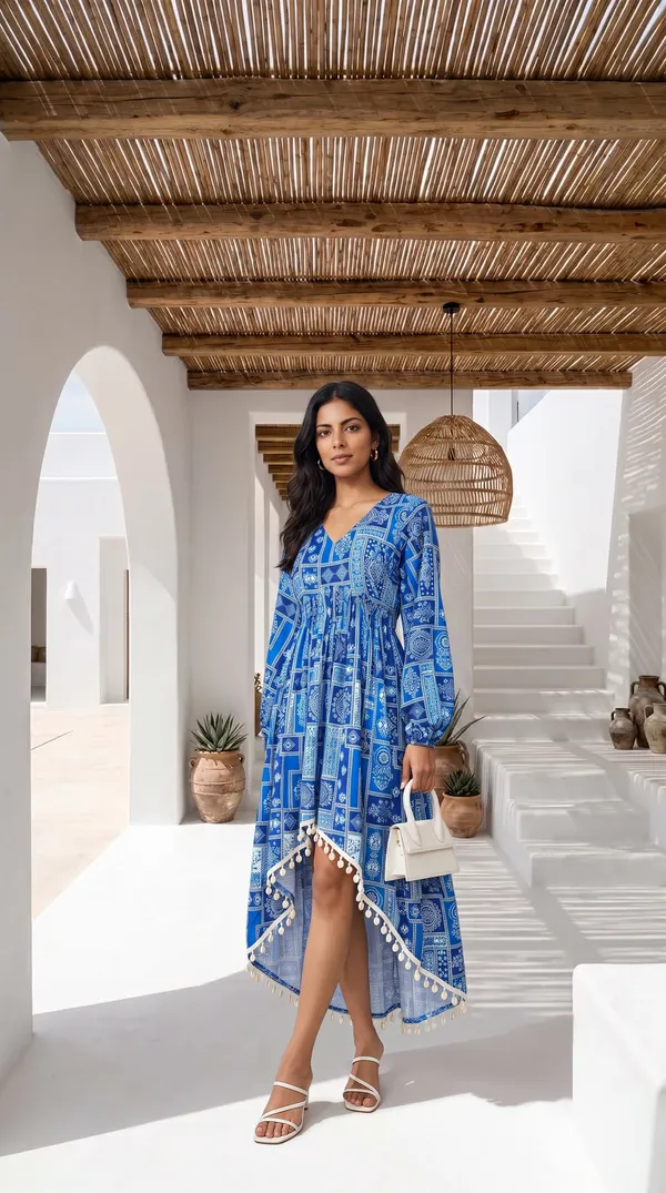 Blue_Rayon_Cotton_Flared_High_Low_Kurta_For_Women