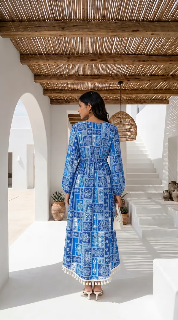 Blue_Rayon_Cotton_Flared_High_Low_Kurta_For_Women