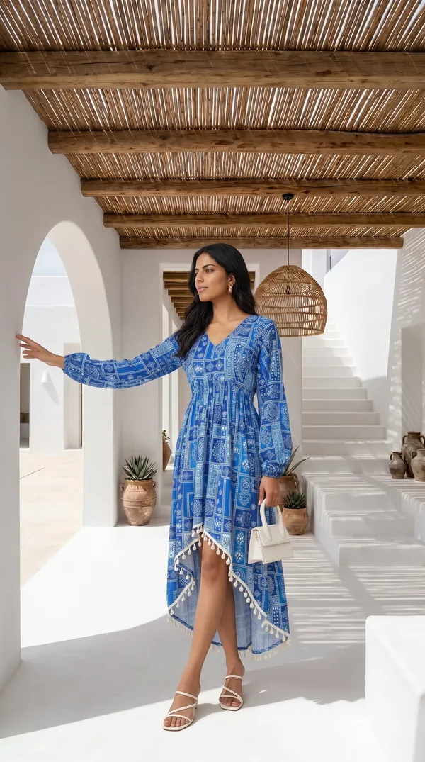 Blue_Rayon_Cotton_Flared_High_Low_Kurta_For_Women