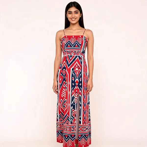 Multicolour_Rayon_Cotton_Sleeveless_Geometric_Print_Maxi_Dress_For_Women
