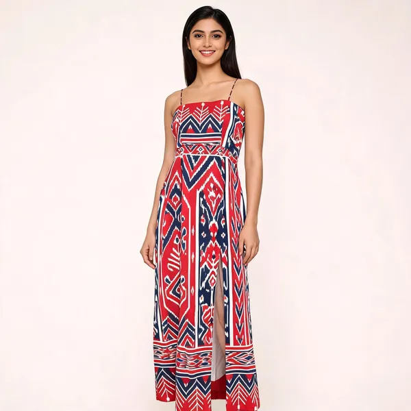 Multicolour_Rayon_Cotton_Sleeveless_Geometric_Print_Maxi_Dress_For_Women