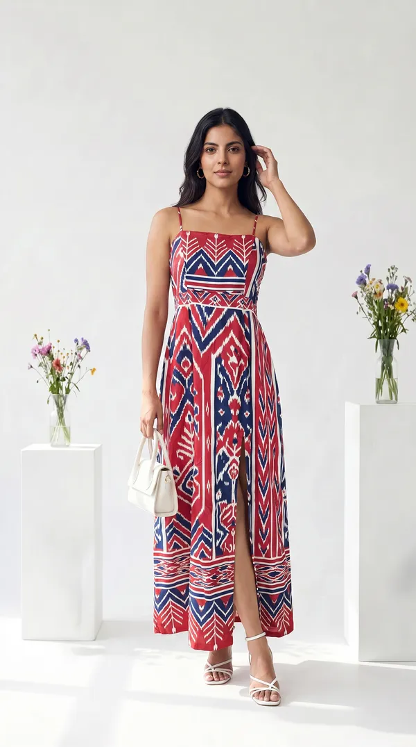 Multicolour_Rayon_Cotton_Sleeveless_Geometric_Print_Maxi_Dress_For_Women