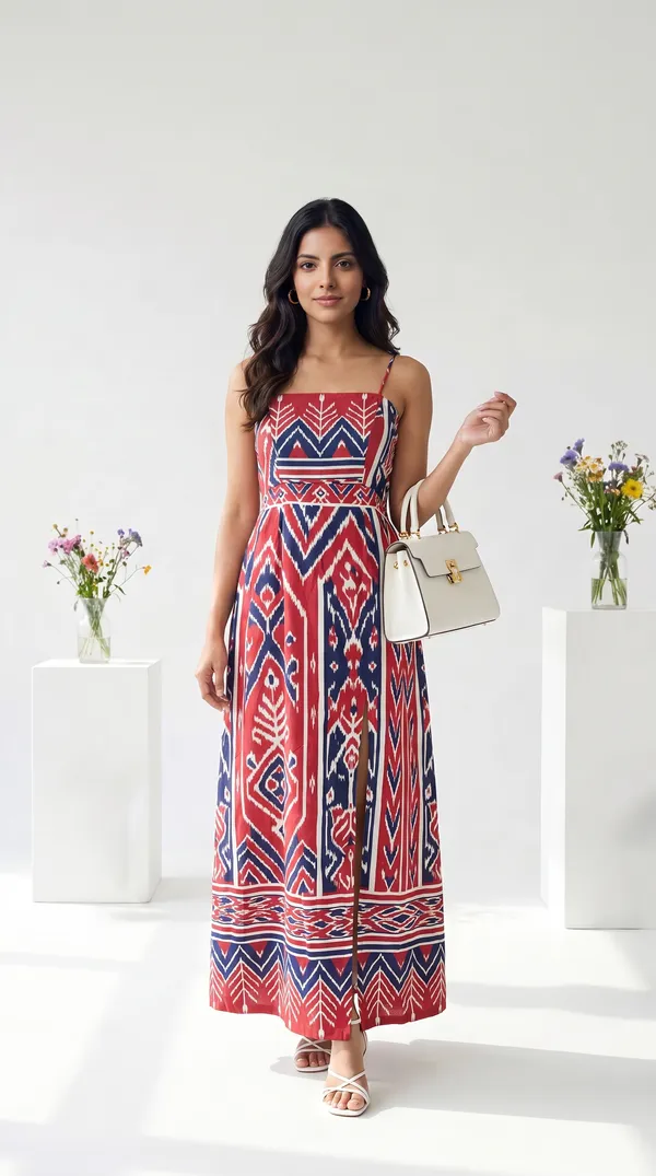 Multicolour_Rayon_Cotton_Sleeveless_Geometric_Print_Maxi_Dress_For_Women