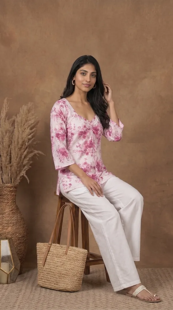Pink_White_Muslin_Long_Sleeve_Floral_Print_Top_For_Women
