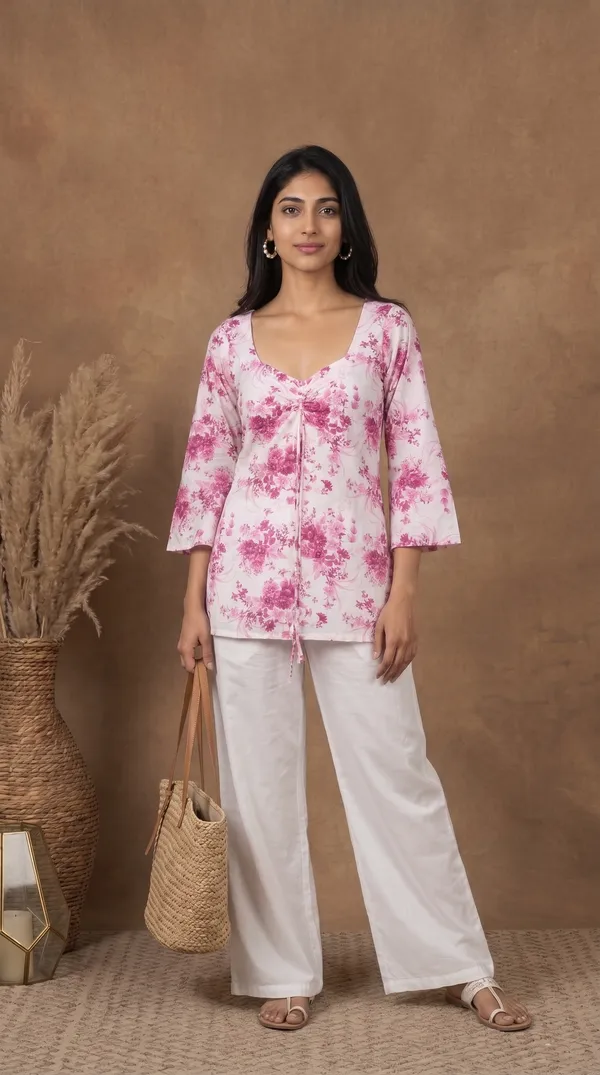 Pink_White_Muslin_Long_Sleeve_Floral_Print_Top_For_Women