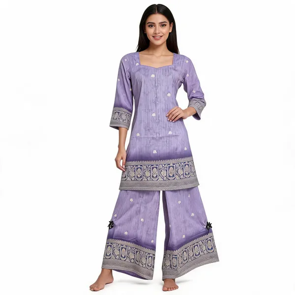 Lavender_Linen_Cotton_Floral_Print_Kurta_Palazzo_Set_For_Women