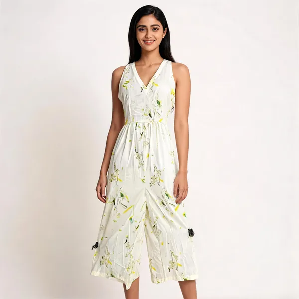 White_Muslin_Sleeveless_Floral_Print_Wide_Leg_Jumpsuit_For_Women