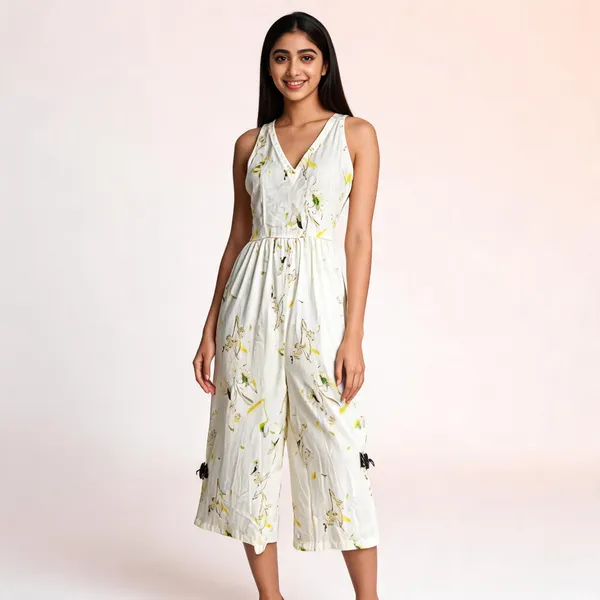 White_Muslin_Sleeveless_Floral_Print_Wide_Leg_Jumpsuit_For_Women