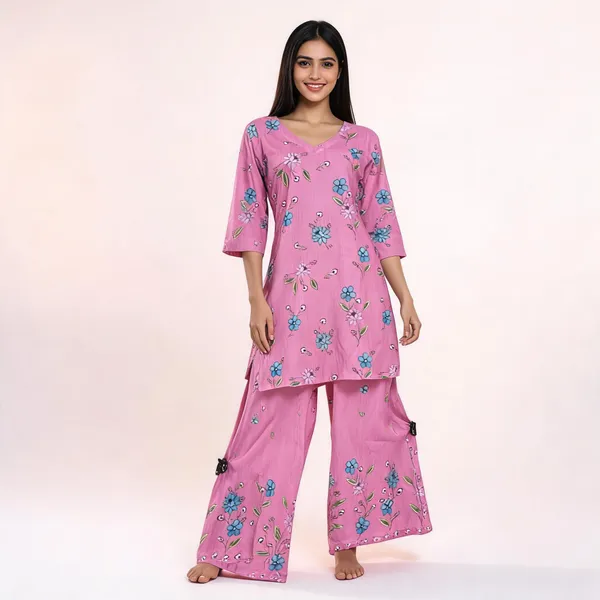 Pink_Rayon_Cotton_Floral_Print_Kurta_Palazzo_Set_For_Women