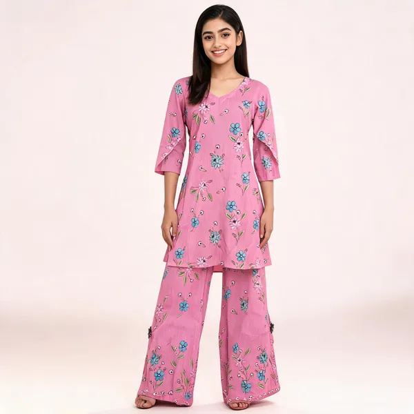 Pink_Rayon_Cotton_Floral_Print_Kurta_Palazzo_Set_For_Women